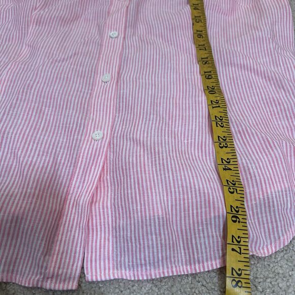 J. McLaughlin 100% Linen Button Shirt Tunic Relaxed Pink Striped Women Size 14 L - Picture 6 of 7